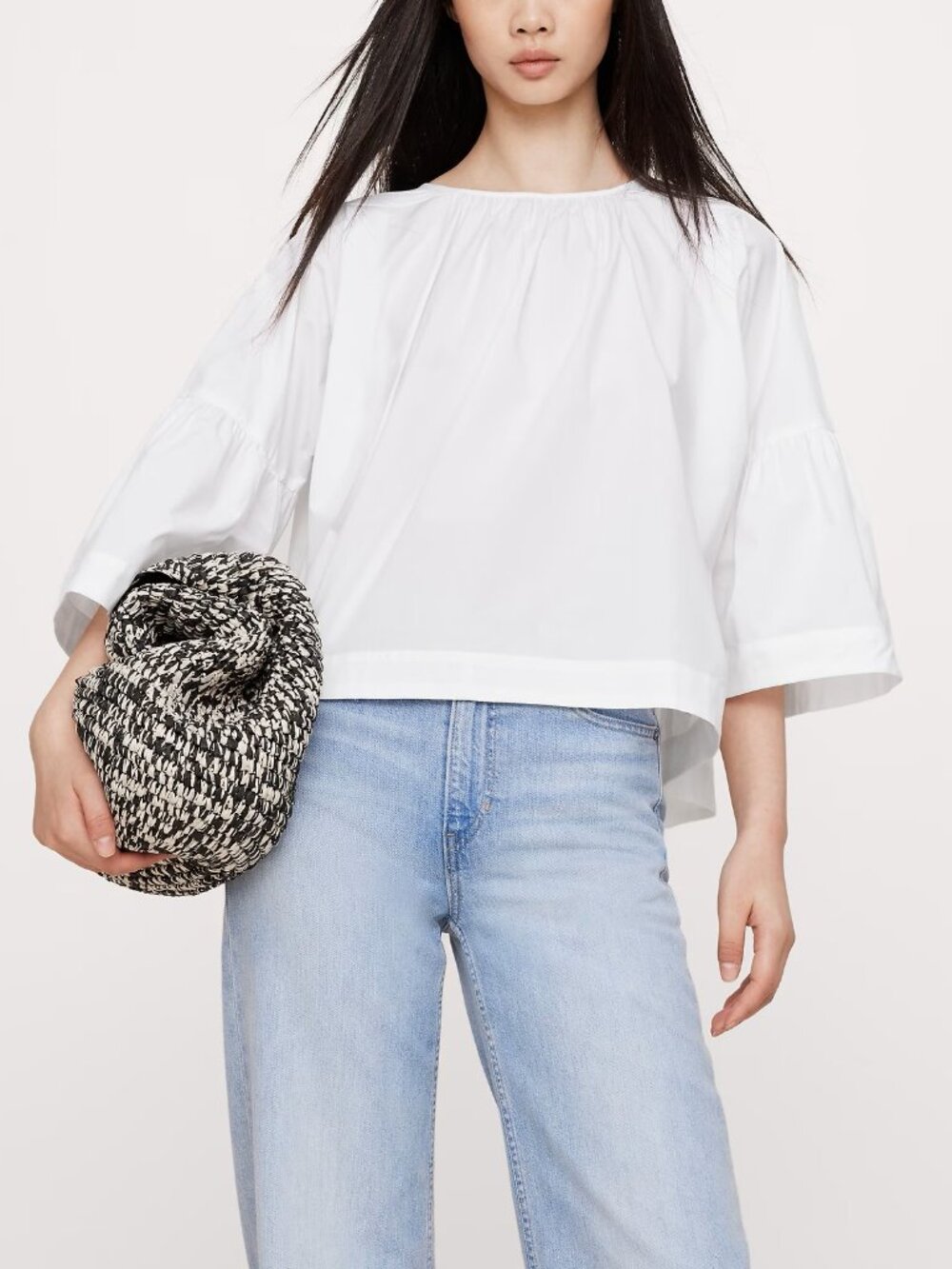NWT!! Banana Republic White Cotton Poplin Oversized Shirred Popover Top S